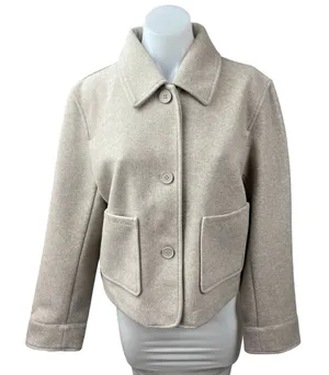 Zara Women's Beige Collared Long Sleeve Button Down Shirt Shacket Coat Jacket M thumbnail 1