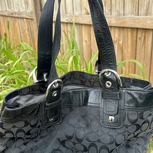 Coach Black Signature Canvas Shoulder Tote with Leather Trim thumbnail 2