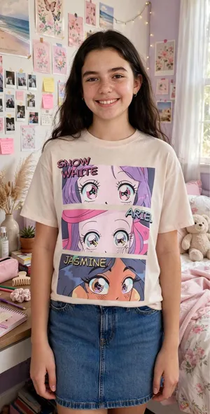 Disney Princess Girls’ Oversized Graphic T-Shirt – Ivory thumbnail 1