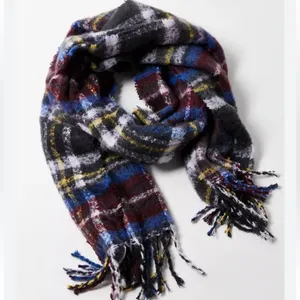 Urban Outfitters Women’s Fuzzy Purple Plaid Winter Layering Polyester Scarf thumbnail 3