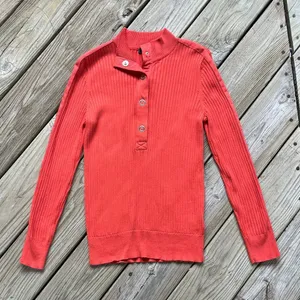 Lauren Ralph Lauren Women's Orange Ribbed Knit Snap Front Sweater Size M thumbnail 1