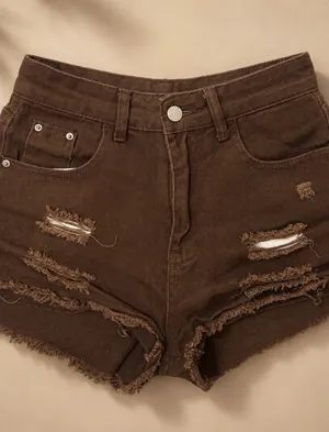 Mid Rise Distressed Denim Micro Shorts Brown Size 25 thumbnail 1