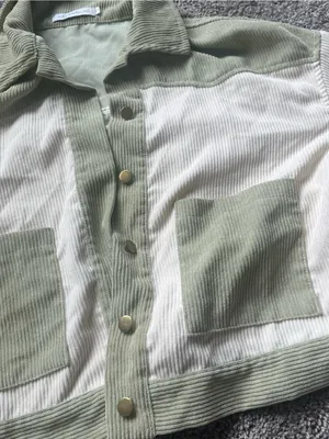 Cropped Two-Tone Sage & Cream Corduroy Shacket thumbnail 3
