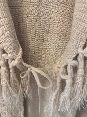 Vintage Coldwater Creek Western Boho Cardigan Sweater Tassels Cream Large L thumbnail 5