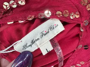 Southern fried chics deep red Sequined V-Neck and back sequin fringe L dress thumbnail 8