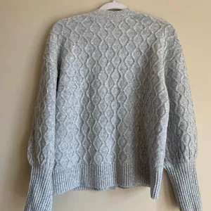 Talbots Light Gray Beaded Cable-Knit Cardigan Wool Mix Sweater Women Size Large thumbnail 5