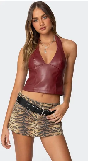 Edikted faux red leather halter top thumbnail 3
