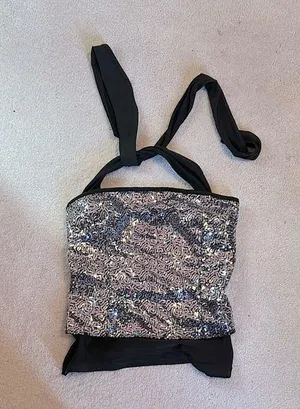 Stunning Sequin Halter Top in Black and Silver thumbnail 1