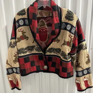 Unique Vintage Christmas Theme Thick Cotton Cardigan Made In Texas thumbnail 1