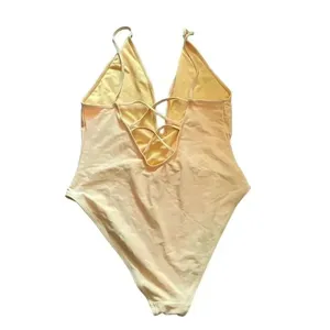 Yellow Beachy Cut Out Plunge One Piece Adjustable Straps Swimming Suit Sz M/L thumbnail 3