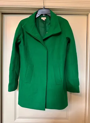 J.Crew - Emerald Green Peacoat with Hidden Button Closure - NWOT! thumbnail 1