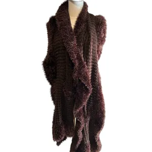 Scarf Shawl Wrap w/ Faux Fur Edging and Pockets Brown Knit CTF Choose the Future thumbnail 5