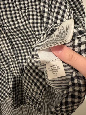 Gap gingham button down blouse‎ high low black white large thumbnail 5