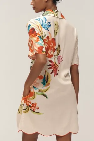 Farm Rio Floral Print Scalloped Mini Shirt Dress, Size M thumbnail 6