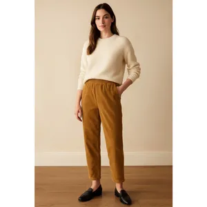 GAP High Rise Corduroy Pants Brown Camel Elastic Waist Relaxed Straight Leg Size thumbnail 8