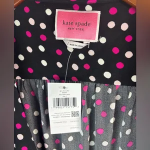 Kate Spade L Drop Waist Wrap Black and Pink Polka Dot Dress thumbnail 11