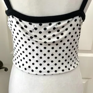 🌙 UO Rae Velvet Cropped Tank Top in White Polka Dot thumbnail 10