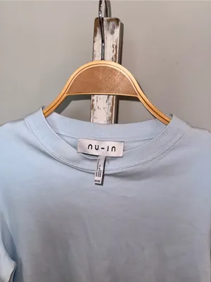 NU-IN Blue Crewneck Long Sleeve Long Crop Size Medium Pre Owned EUC 100% Cotton thumbnail 2