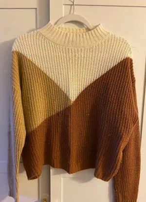 Shein Neutral Tan Brown White Pattern Sweater thumbnail 1