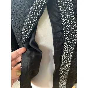 Vintage Old Money Black Silk Faux Pearl Trim Beaded Blazer Evening Jacket thumbnail 5