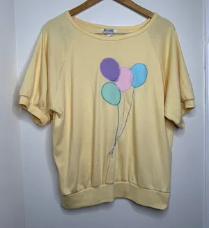 Vintage 80s 90s Blair Top Pastel Yellow Balloons Sz XL Cottagecore Whimsical thumbnail 1