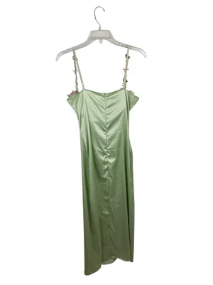 Y2K Fairycore Green Satin Slip Maxi Dress Size Medium Flower Strap Bodycon thumbnail 13