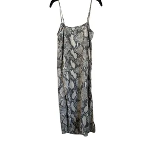 H&M Snake Print‎ Gray and Cream Satin Midi Slip Spaghetti Strap Dress Sz S thumbnail 2