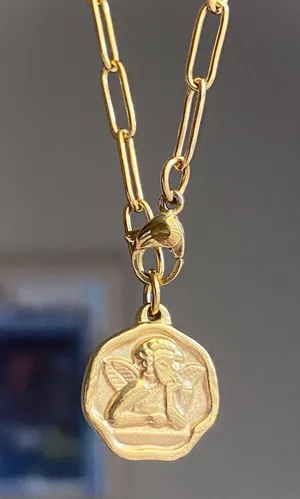 Handmade gold tone stainless steel Angel cherub goth cute chic chain necklace👼💗 thumbnail 2