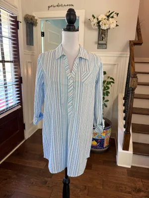 Southern Tide NWT Seersucker Blue and White Striped Tunic Shirt,Dress or Coverup thumbnail 1