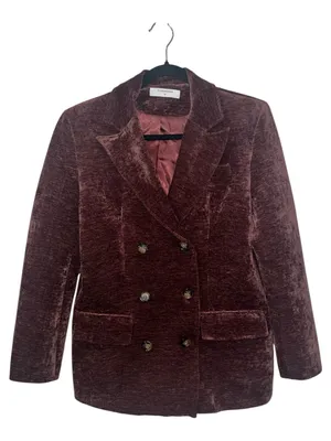 Commense Retro Velvet Blazer XS Fuchsia Mauve Double Breasted Long Sleeve Jacket thumbnail 2