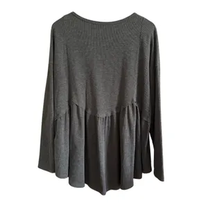 ARULA | Dark Gray Heather Waffle Scalloped Waist Babydoll Long Sleeve Top 2XL B thumbnail 3