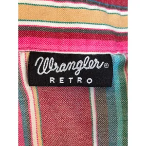 Wrangler Retro Western Pearl Snap Striped Shirt Pink Teal Cotton Small‎ Cowgirl thumbnail 8