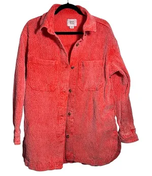 BDG‎ Serena Corduroy Faded Shirt Jacket in Neon Coral Women's Medium Shacket thumbnail 1