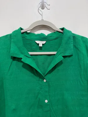 Lucky Brand Green Button Front Blouse Lightweight Textured cotton Top Size thumbnail 4
