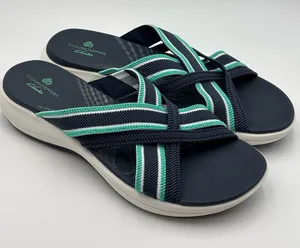 Cloudsteppers by Clarks Navy and Teal Crisscross Slide Sandals Size 9.5 thumbnail 1