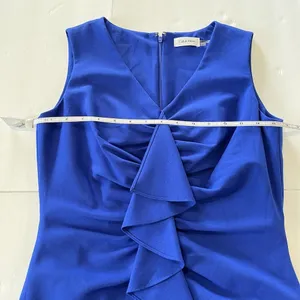 Calvin Klein Royal Blue Ruffle V Neck Sleeveless‎ Shift Dress Size 6 thumbnail 6