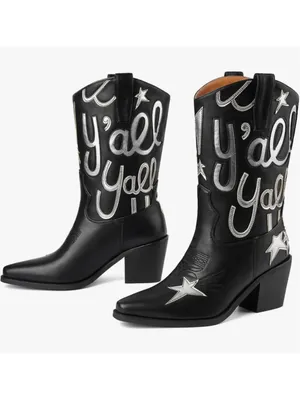 NEW Cowboy Boots Mid Calf Cowgirl Boots Pull On Pointed Toe Embroidered 10 thumbnail 9