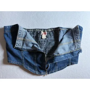 Lone Star Womens Denim Tube Top Medium Wash Zip Front Smocked Back Corset Large thumbnail 6