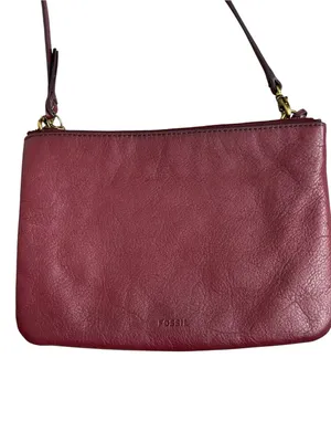 Fossil Devon Carbenet Wine Pebble Leather Dot Crossbody Shoulder Bag thumbnail 4