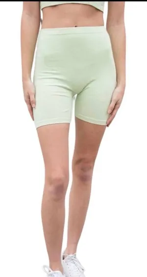 Brandy Melville Pastel Green High Rise Waist Bike Shorts S M L Cotton Comfy thumbnail 1