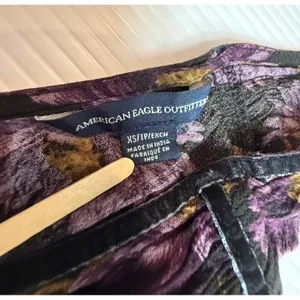 American Eagle Outfitters Floral Babydoll Top Sleeveless Black‎ Purple XS thumbnail 3