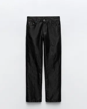 Zara Nwt Satin Effect Shiny Metallic Mid Waist Straight Leg Pants 4 thumbnail 3