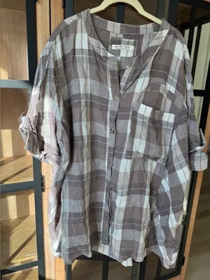 We The Free People button down tunic shirt plaid Summer Serenade Linen Top loose thumbnail 1