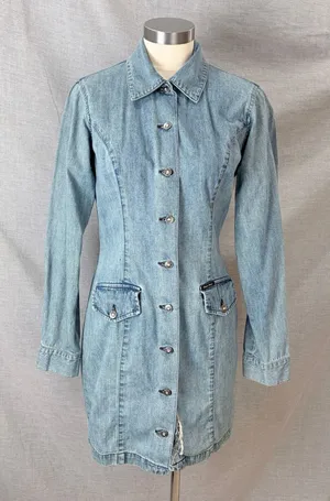 Vintage Guess Jeans USA Y2K Denim‎ Mini Dress Distressed Shacket 7 AS IS thumbnail 1
