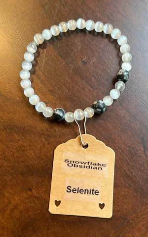 Handmade Snowflake Obsidian and Selenite Bracelet new thumbnail 1
