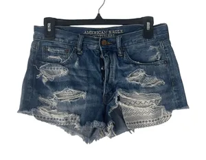 American Eagle Size 6‎ Vintage Hi Rise Festival Button Fly Cut Off Shorts thumbnail 1