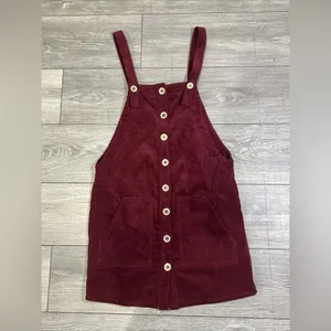 Forever 21 Burgundy Corduroy Overall Dress Pinafore Jumper Button Front‎ Size S thumbnail 2