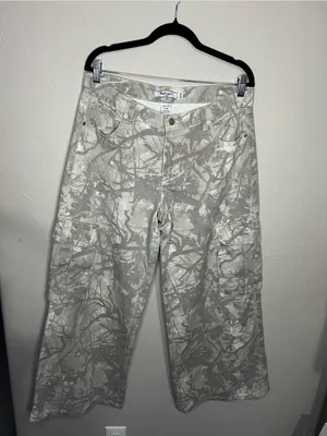 Refrain Los Angeles Super Wide Leg Gray Camo Cargo Streetwear Denim Jeans thumbnail 2