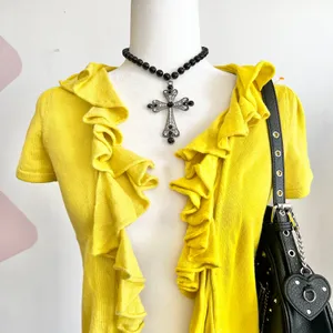 Butter Yellow Ruffle Cardigan, Cottagecore, Soft Girl, Vintage,‎ Feminine, Small thumbnail 2