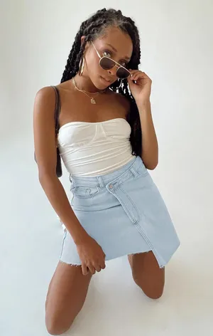 Princess Polly Asymmetrical Denim Skirt thumbnail 1